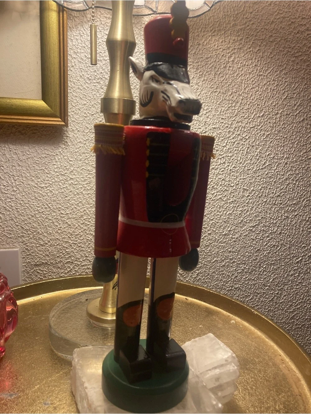 SWANK Red and Green Festive Wooden Nutcracker with Gold Trim